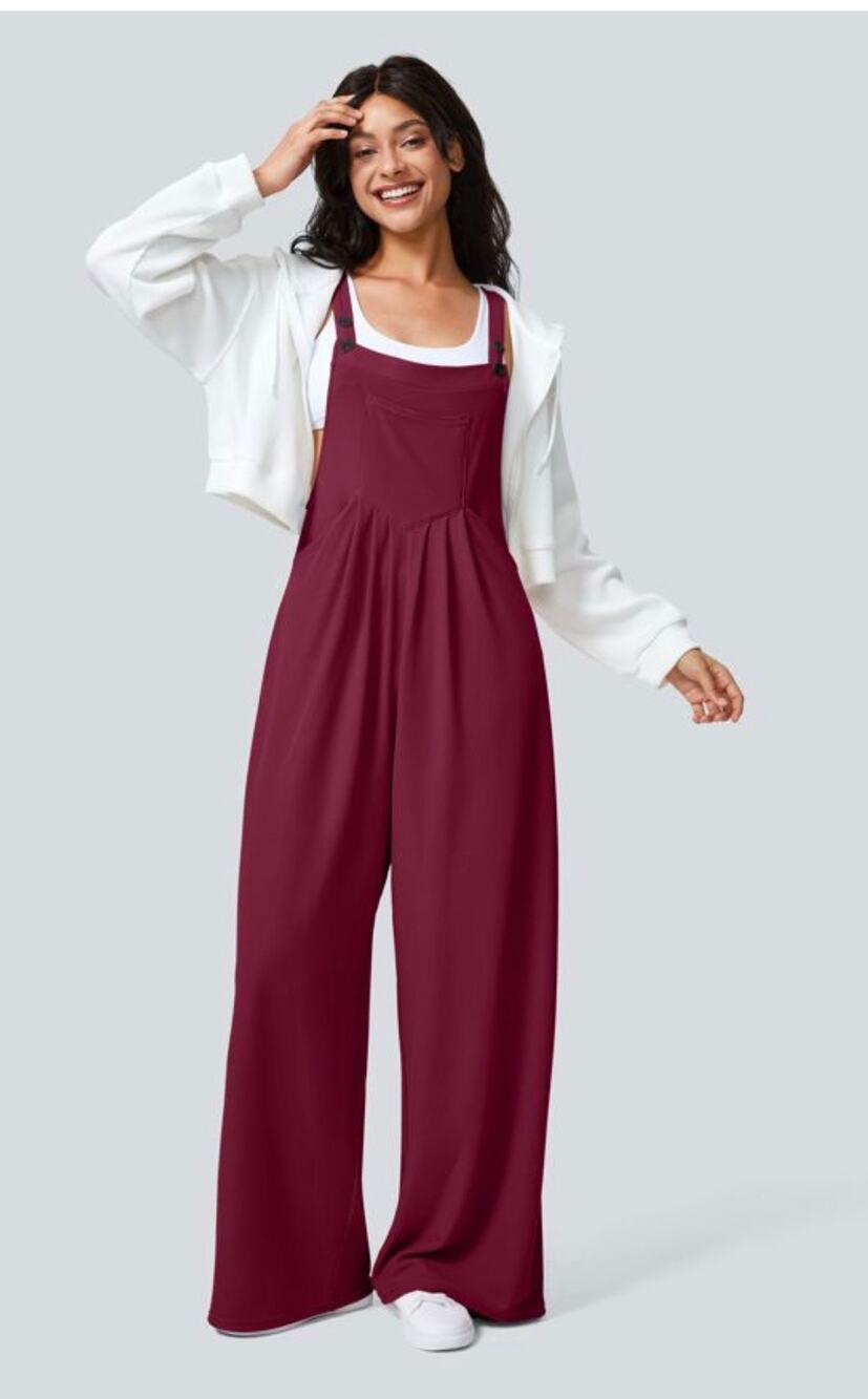 NWOT Halara Burgundy Wide Leg Overall Jumpsuit Size Medium